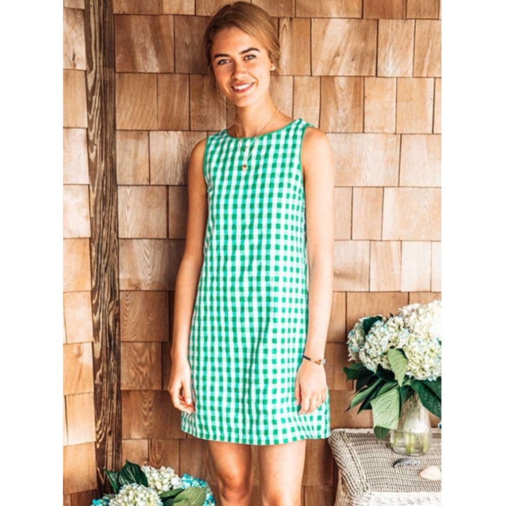 Kiel James Patrick Green Gingham Sleeveless Mini Dress